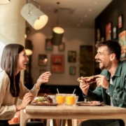 A couple eating at one of the best restaurants in Traverse City Michigan