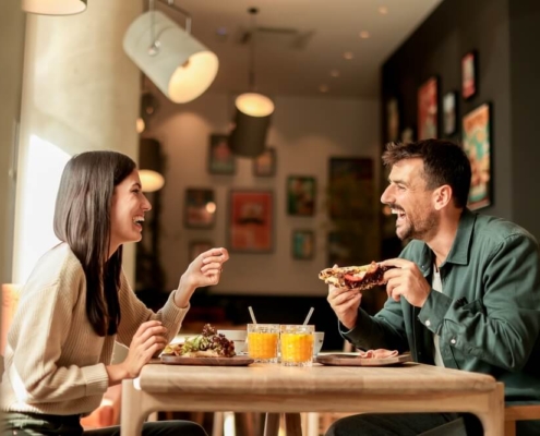 A couple eating at one of the best restaurants in Traverse City Michigan