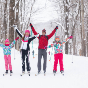 A family skiing on a Christmas vacation in Northern Michigan.